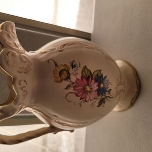 Floral Ceramic Vase with Gold Accents